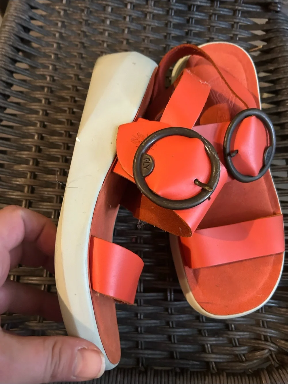Orange Buckle Strap Sandals London fly leather